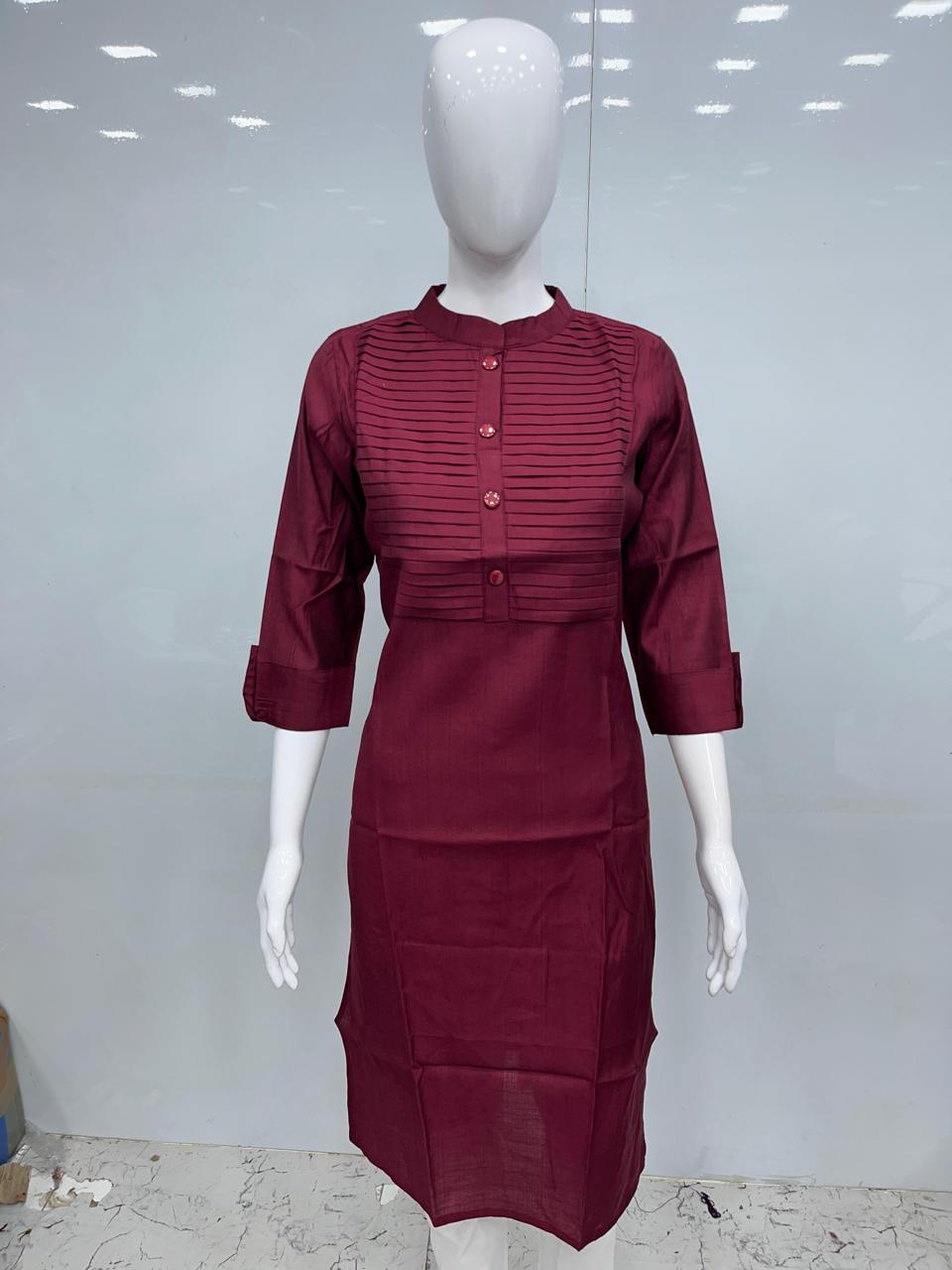 Diya sarees - Red Cotton Collar Kurti